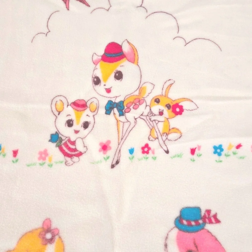 Vintage Satin Trim Infants Baby Blanket Cream Yellow Animal‎ Theme Taiwan